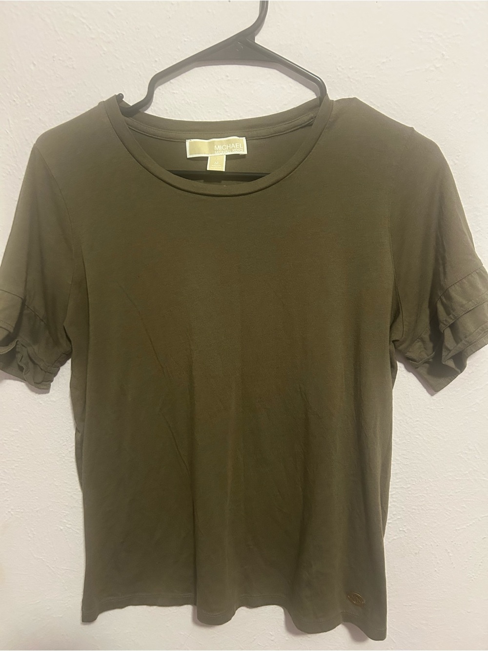 Michael Kors Olive Ruffle Sleeve Short Sleeve Tee